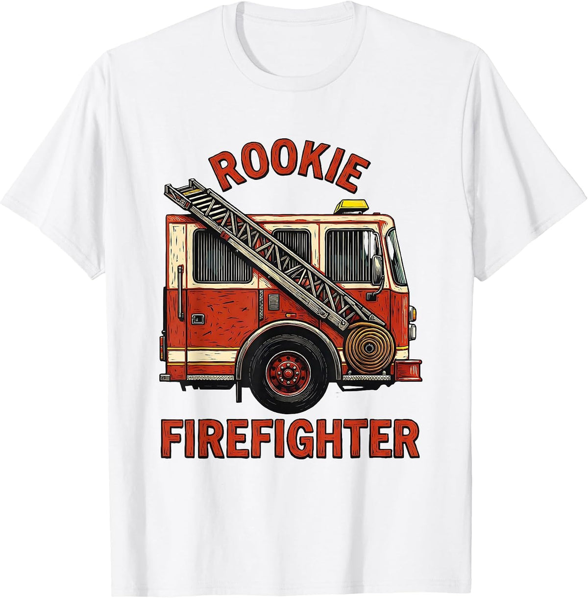 Men's Rookie Firefighter Linocut Fire Truck Toddler Kids Birthday T-Shirt - White