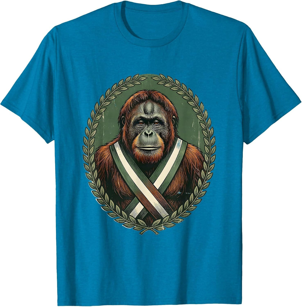 Vintage Orangutan Bust Comedic Monkey Meme Graphic T-Shirt - Sapphire Blue