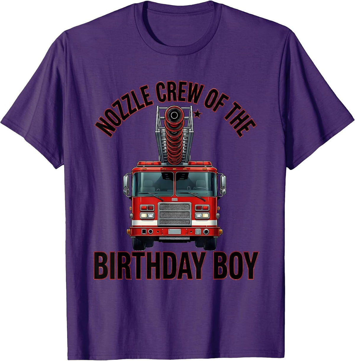 Men's Nozzle Crew of the Birthday Boy Funny Fire Truck Firefighter T-Shirt - Purple