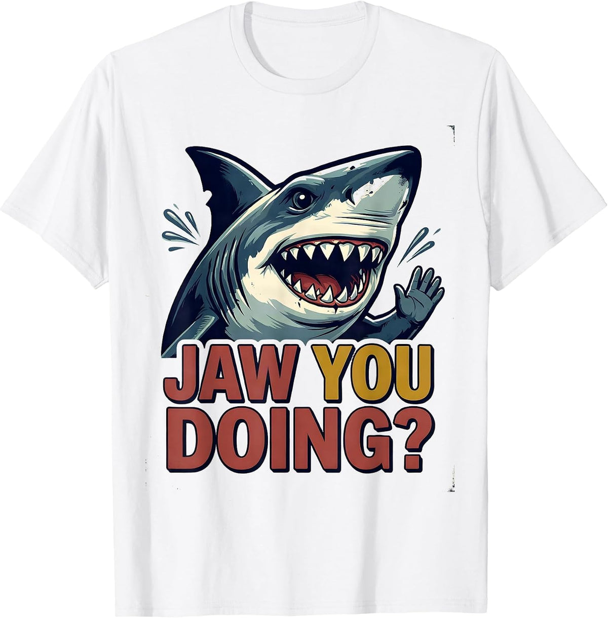 Men's Jaw You Doing? Vintage Funny Shark Lover Ocean Animal Humor T-Shirt - White