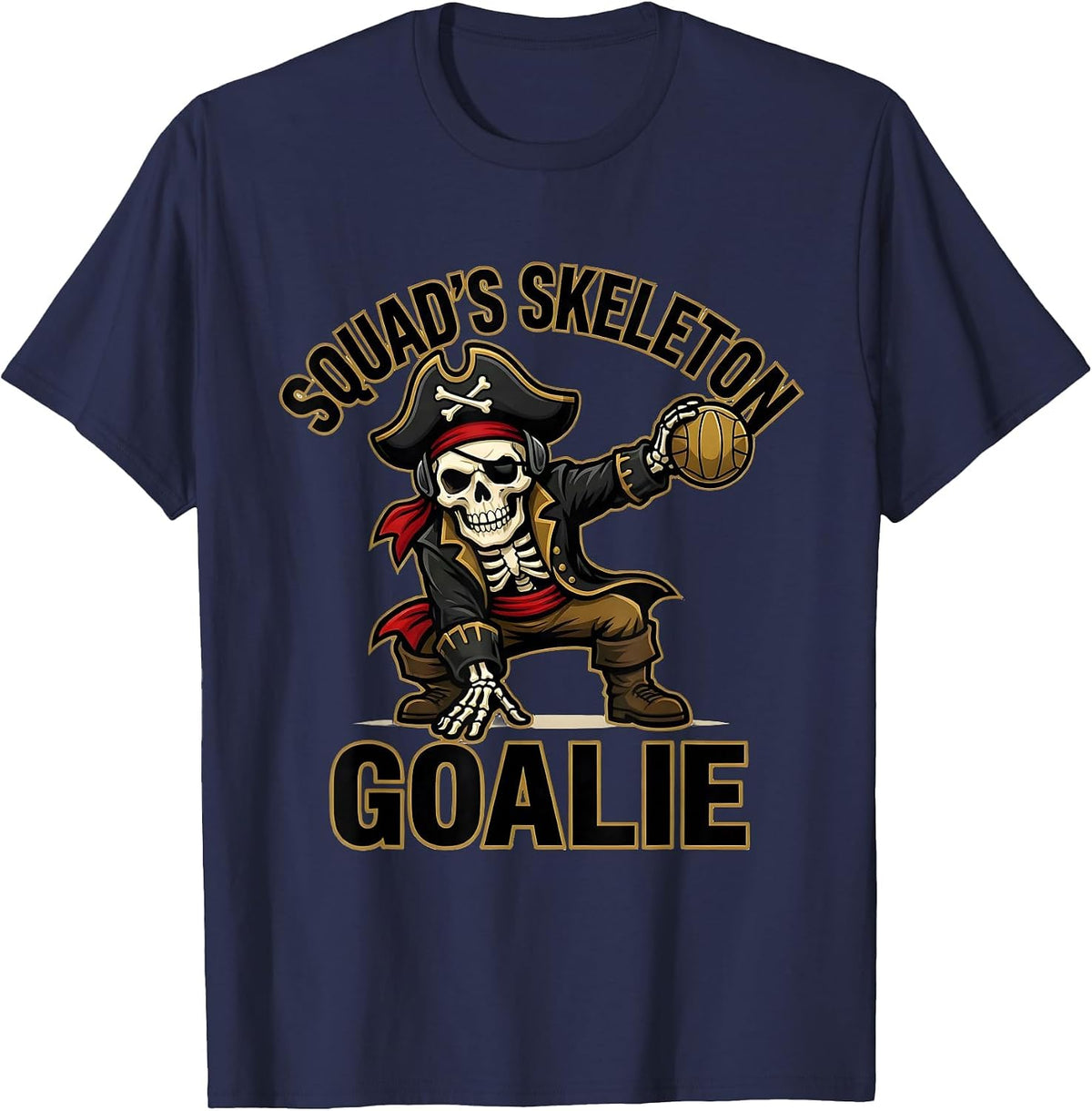 Men's Squad's Skeleton Goalie Dabbing Pirate Water Polo Halloween T-Shirt - Navy Blue