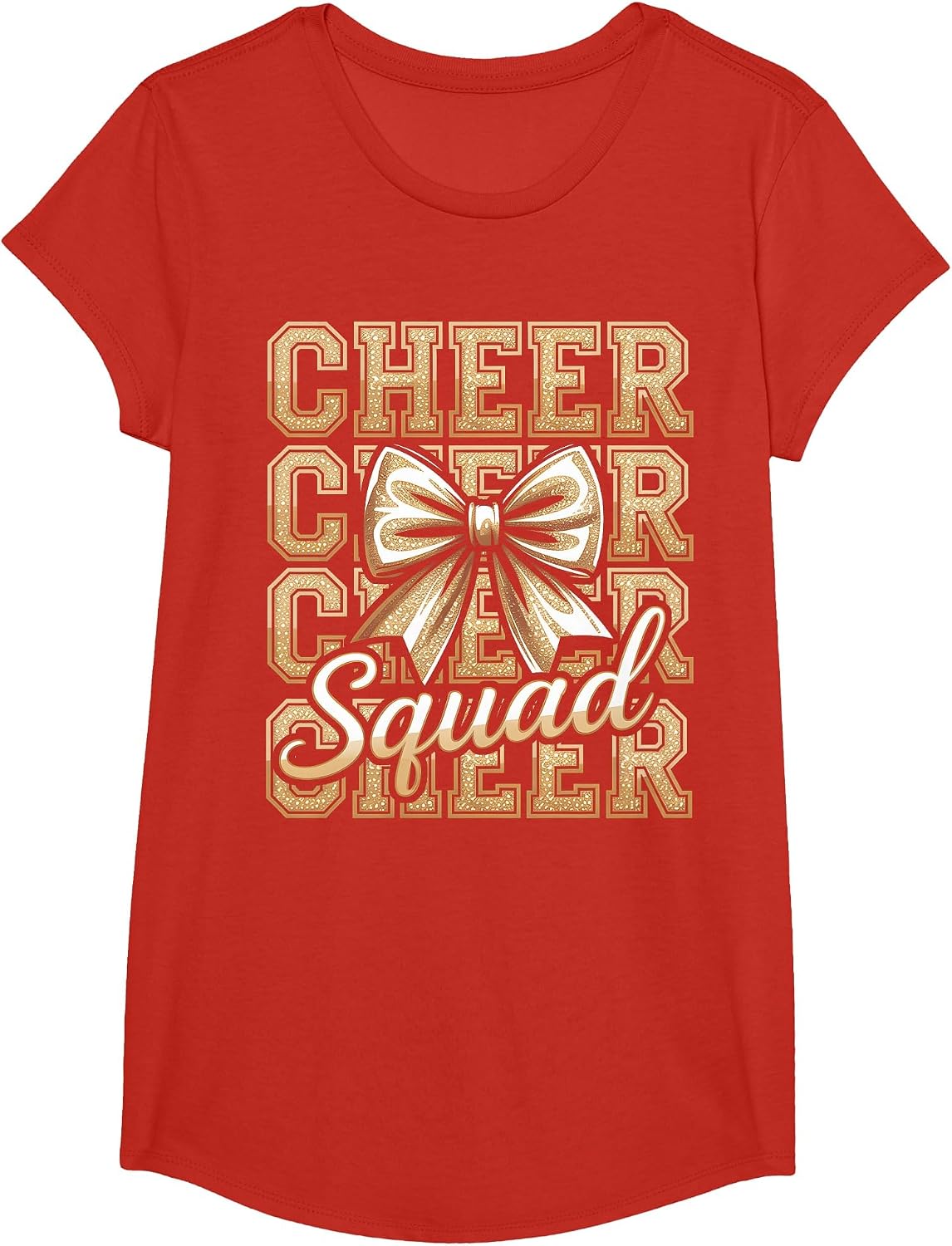 Cheer Squad Gold Funny Sport Cheerleader Cheerleading Team T-Shirt - Girls Red