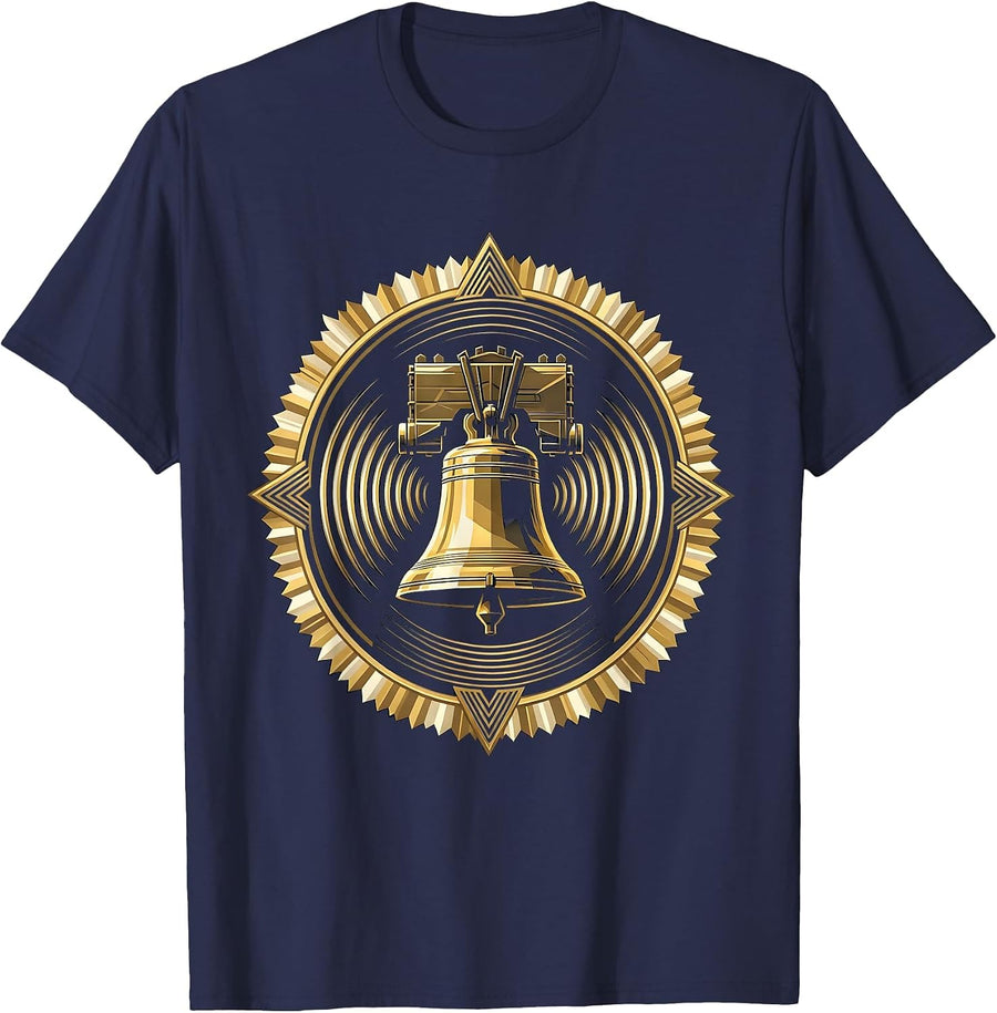 Church Bell Mid-Swing Sound Waves Graphic Tee T-Shirt - Navy Blue