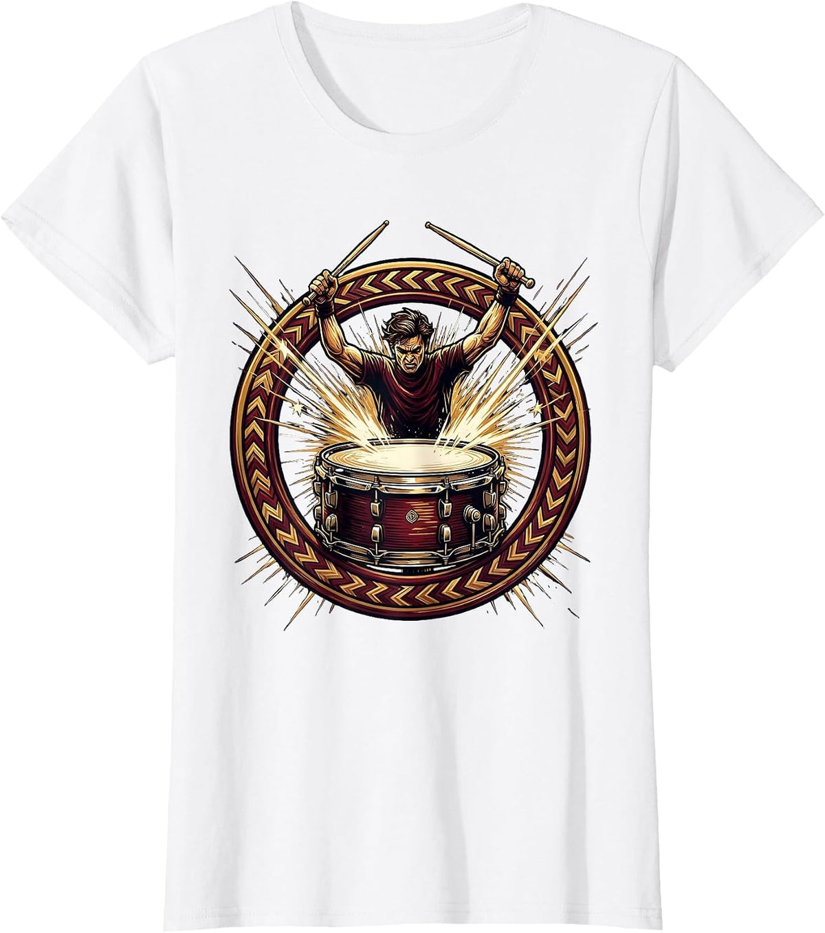 Drumline Drummer Energy Burst Cheer Graphic T-Shirt - White