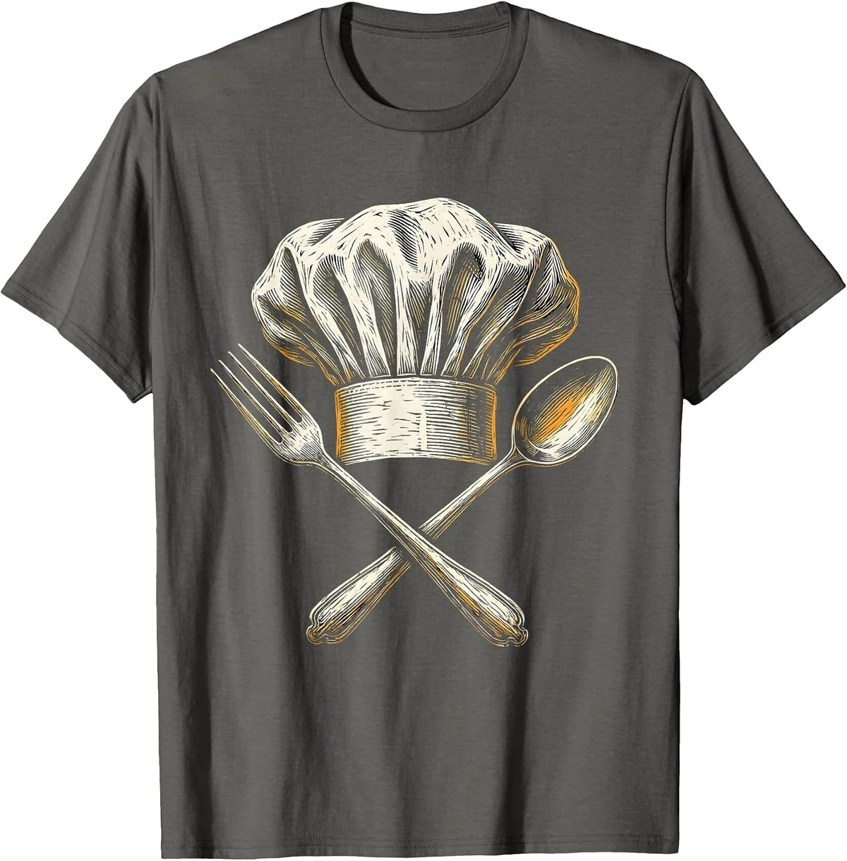 Chef Toque Fork and Spoon Culinary Graphic T-Shirt - Asphalt Grey