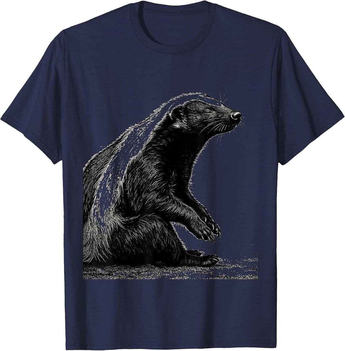 Honey Badger Blackwork Dotwork Animal Lover Humor T-Shirt - Navy Blue