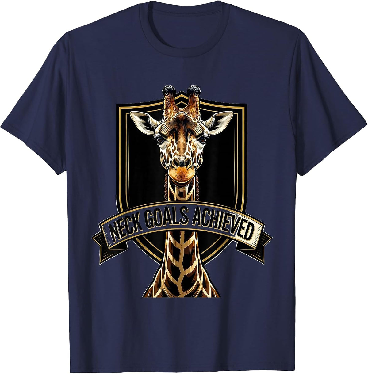 Neck Goals Achieved Funny Giraffe Design T-Shirt - Navy Blue