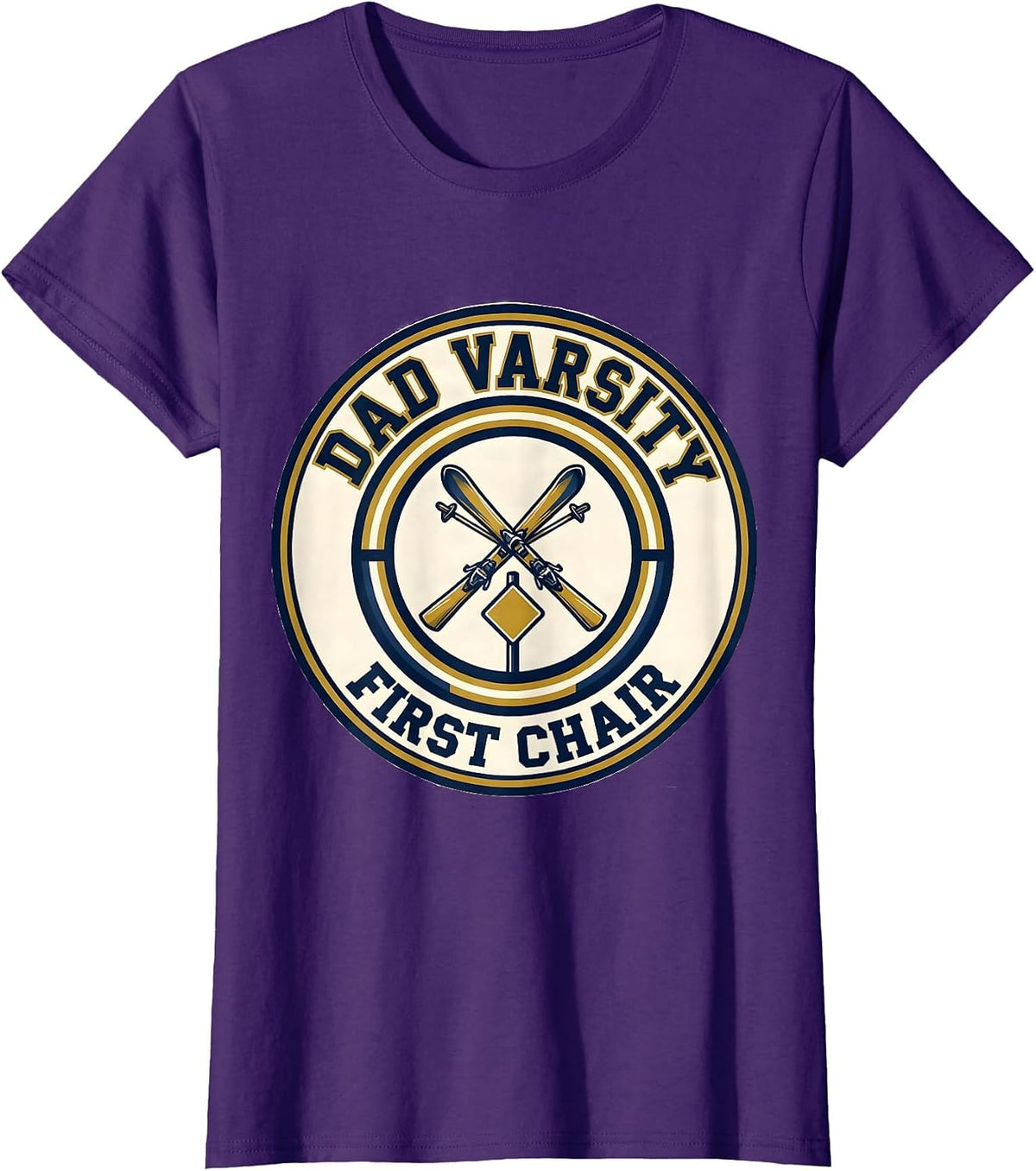 Women's Dad Varsity First Chair Ski Dad Humor Skiing Enthusiast T-Shirt - Purple