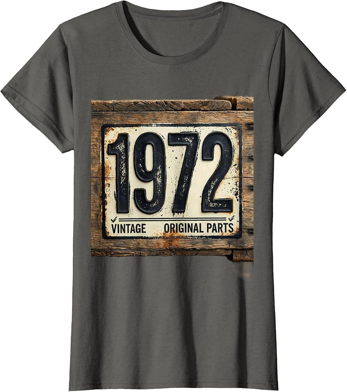 Women's VINTAGE 1972 ORIGINAL PARTS Rubber Stamp Vintage Milestone T-Shirt - Asphalt Grey