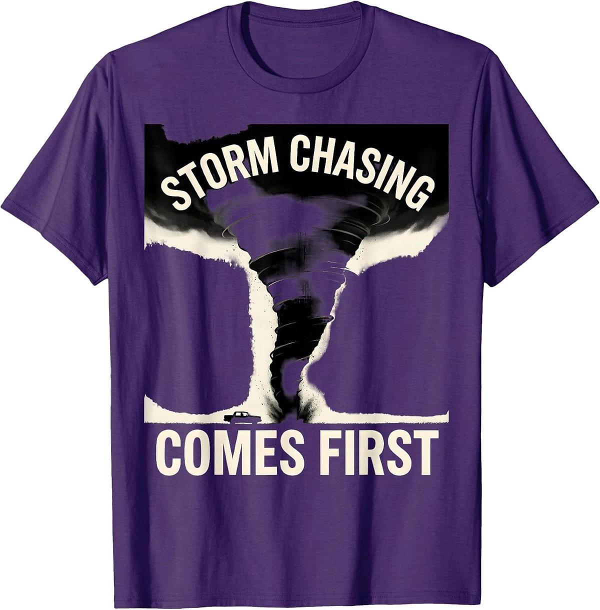 Storm Chasing Comes First Tornado Chaser Meteorology T-Shirt, Men, Purple, Small - As Pictured