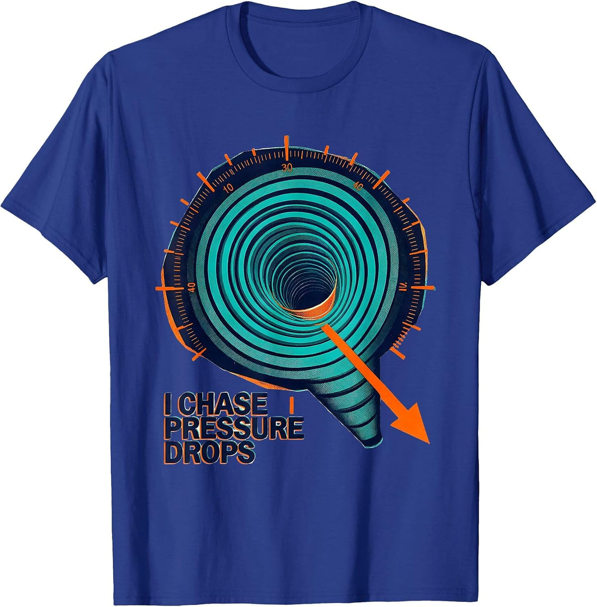 Men's I Chase Pressure Drops Risograph Tornado Chaser Meteorology T-Shirt - Royal Blue