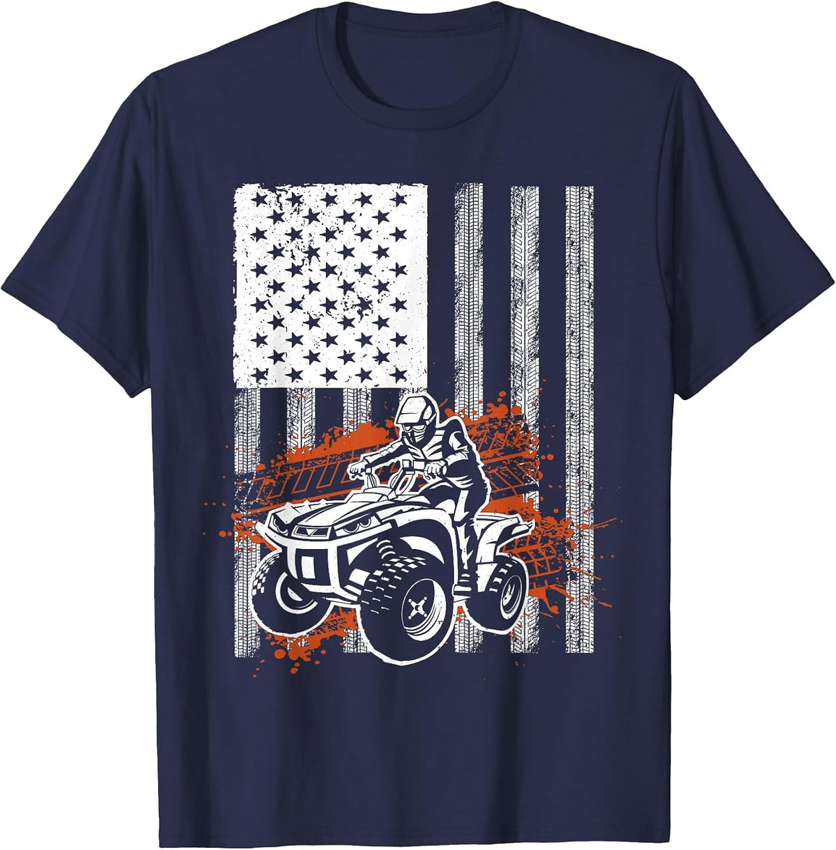 Cool ATV for Men Women Quad Racing Squad USA Flag 4 Wheeler T-Shirt - Navy Blue