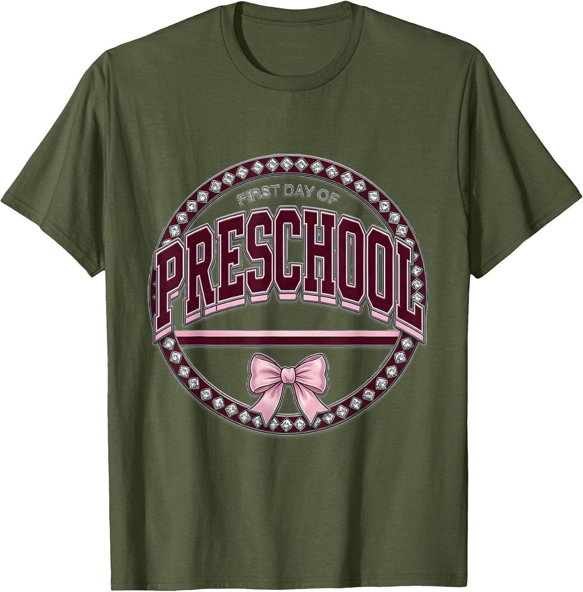 First Day Of Preschool Cute Bow Back To School Girl Teacher T-Shirt - Olive Green
