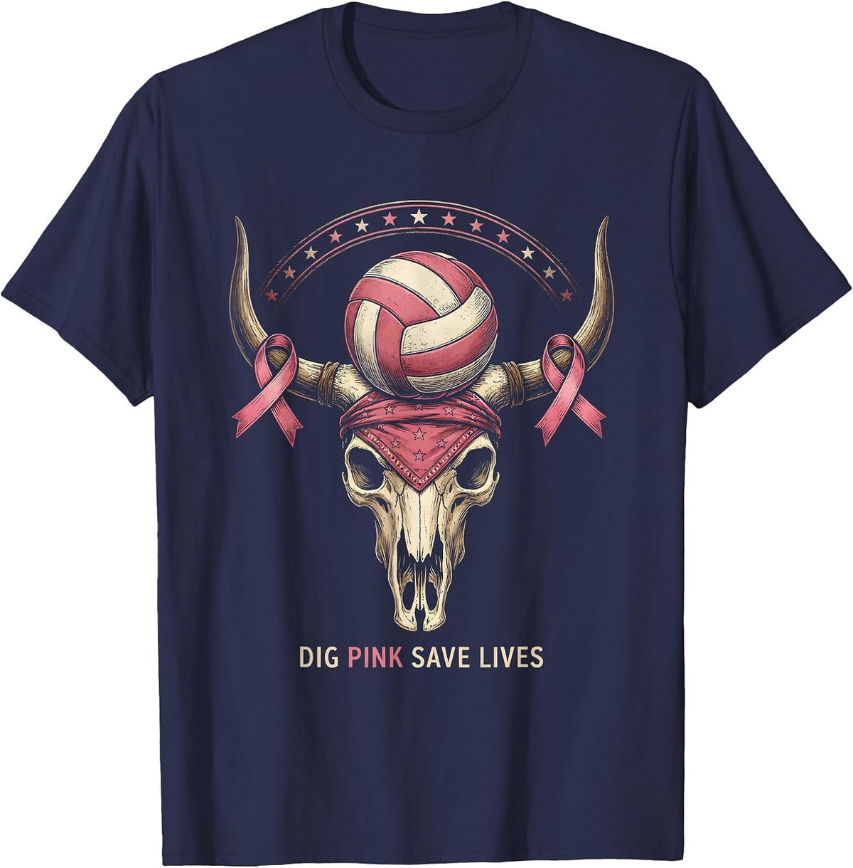 Dig Pink Save Lives Volleyball Awareness Design T-Shirt - Navy Blue