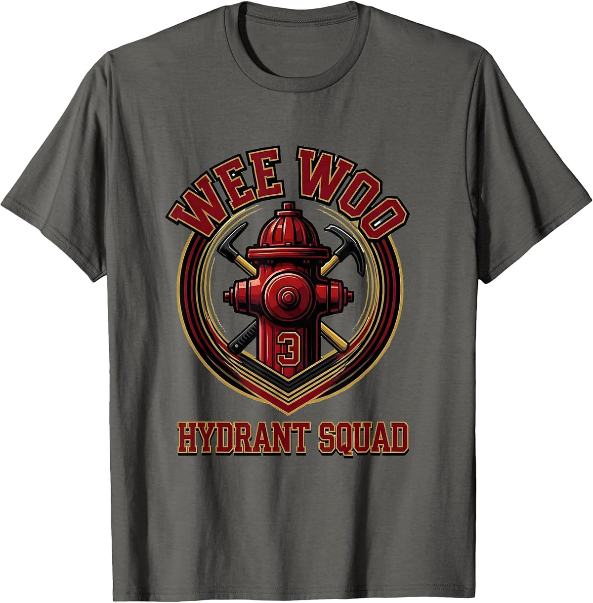 Men's Wee Woo Hydrant Squad Funny Firefighter Humor Gift T-Shirt - Asphalt Grey