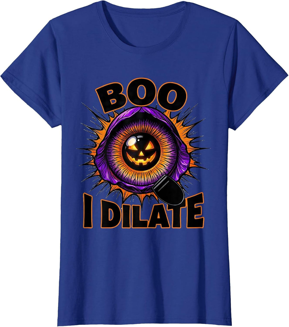 Women's Boo I Dilate Comic Book Halloween Optometrist Eye Doctor T-Shirt - Royal Blue