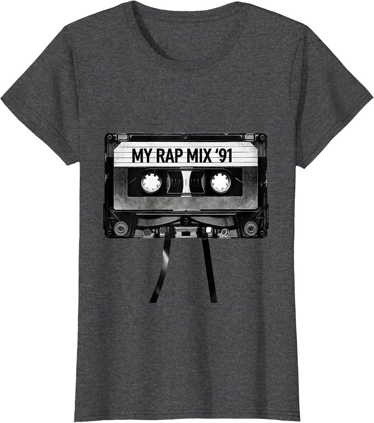 Women's My Rap Mix '91 Retro Cassette Hip Hop Nostalgia Mixtape T-Shirt - Dark Heather Grey