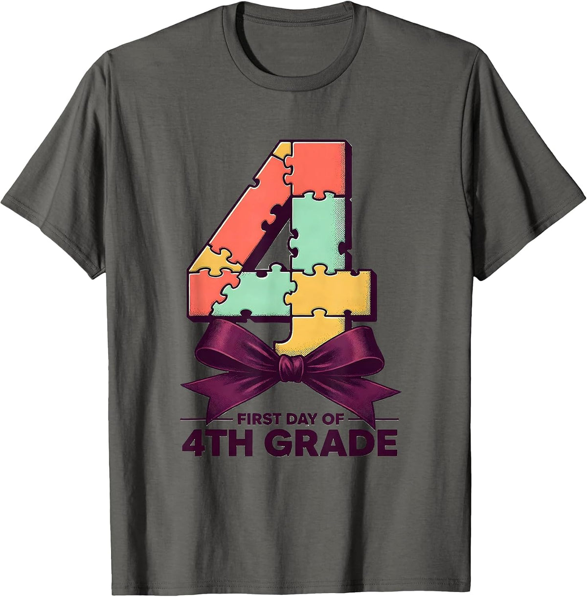 Men's First Day Of 4th Grade Cute Coquette Bow Back To School T-Shirt - Asphalt Grey