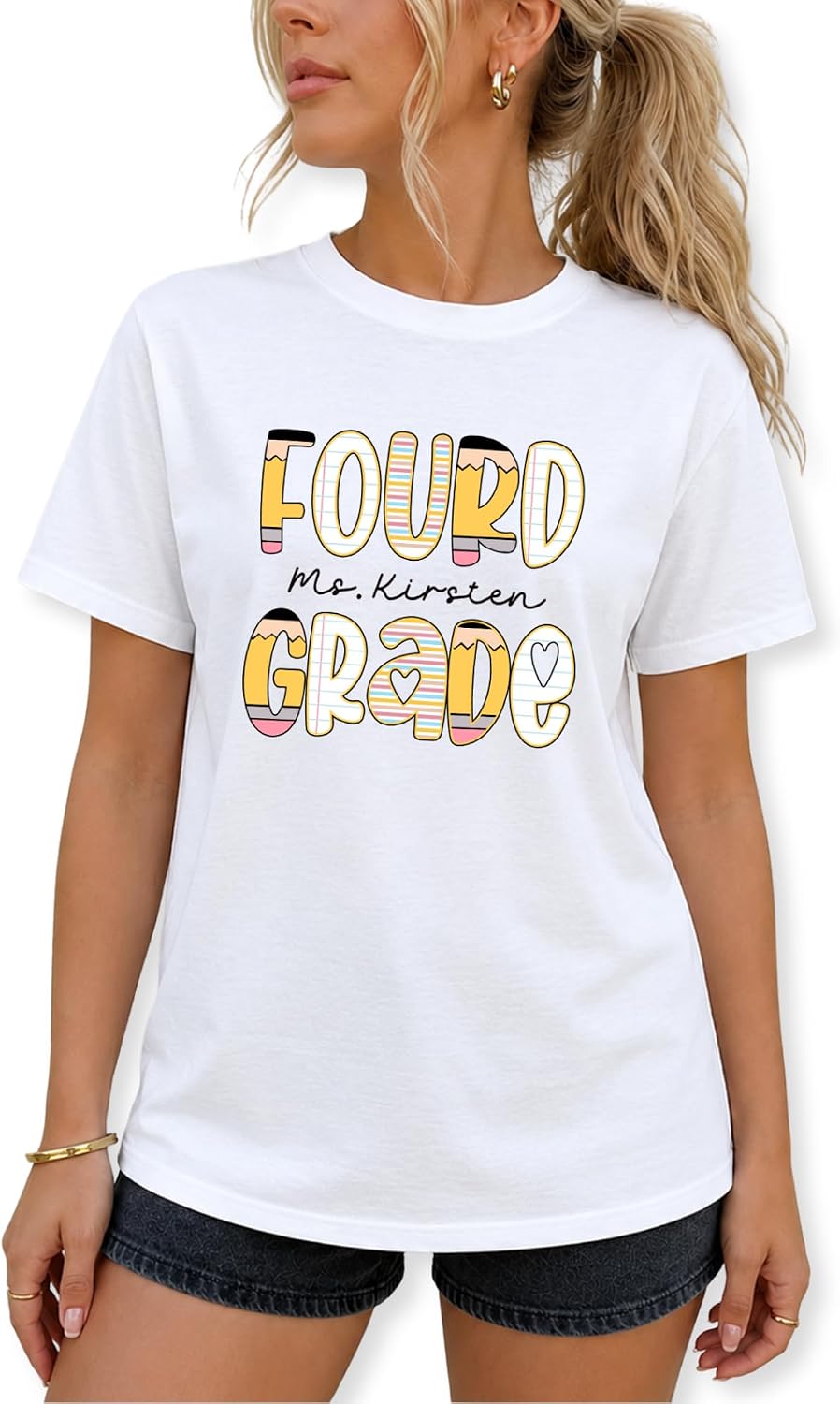 Custom Teacher T-Shirt Team Grade Level Back to School - Fourth Grade