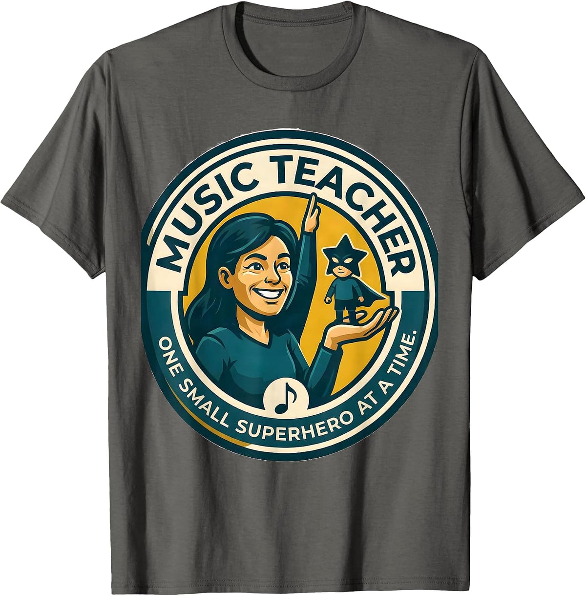 Men's Music Teacher One Small Superhero At A Time Funny T-Shirt - Asphalt Grey