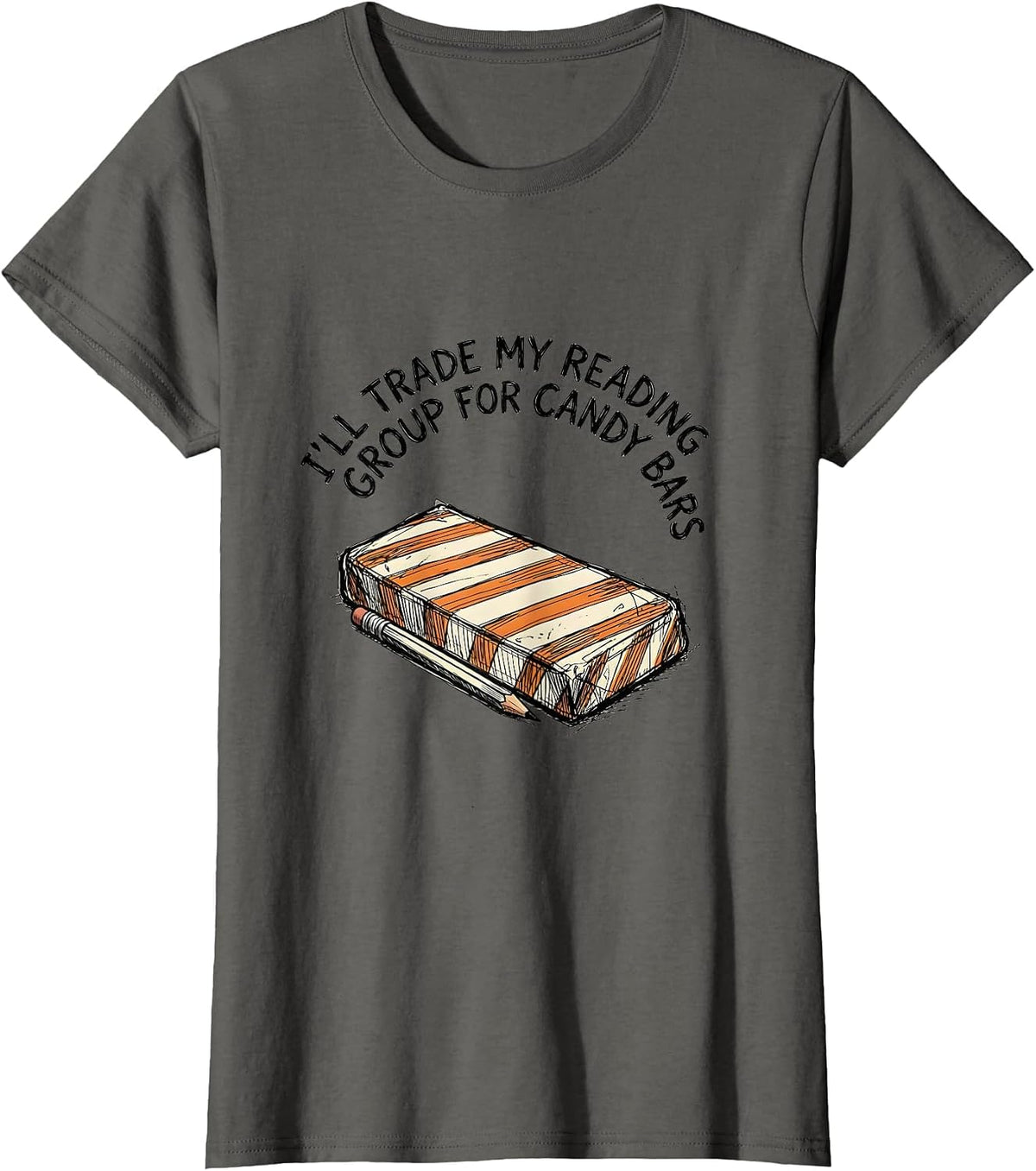 Women's I'll Trade My Reading Group For Candy Bars Teacher Halloween T-Shirt - Asphalt Grey