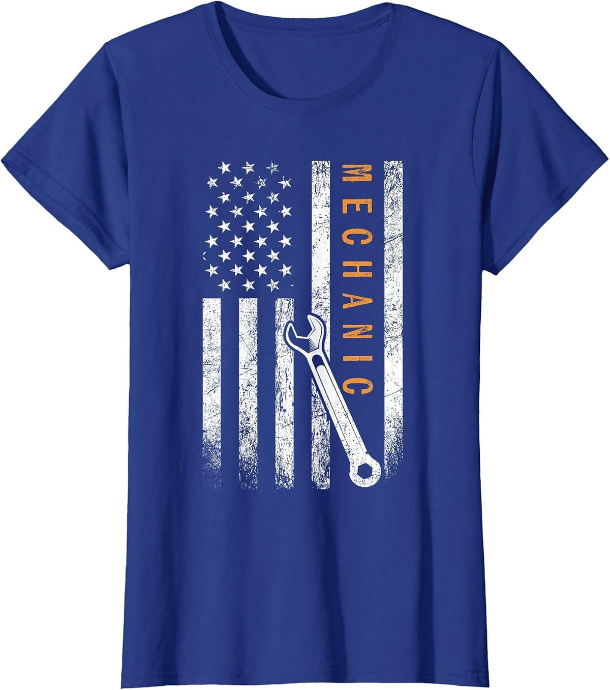 Mechanic American Flag Design T-Shirt - Royal Blue