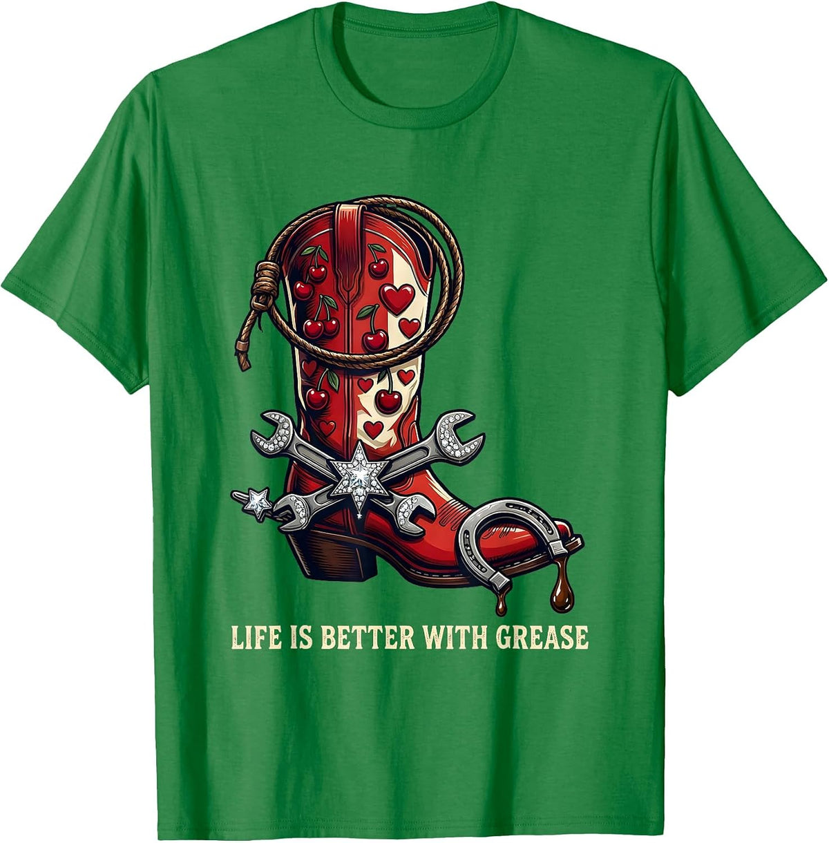 Men's Life Is Better With Grease Mechanic Design T-Shirt - Kelly Green