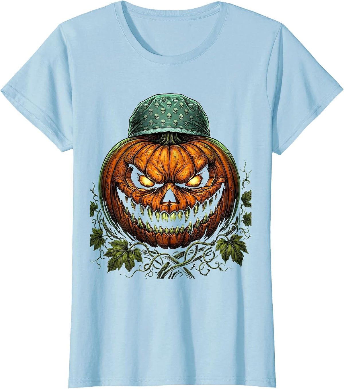 Halloween Pumpkin Head Surgical Scrub Cap Design T-Shirt - Baby Blue