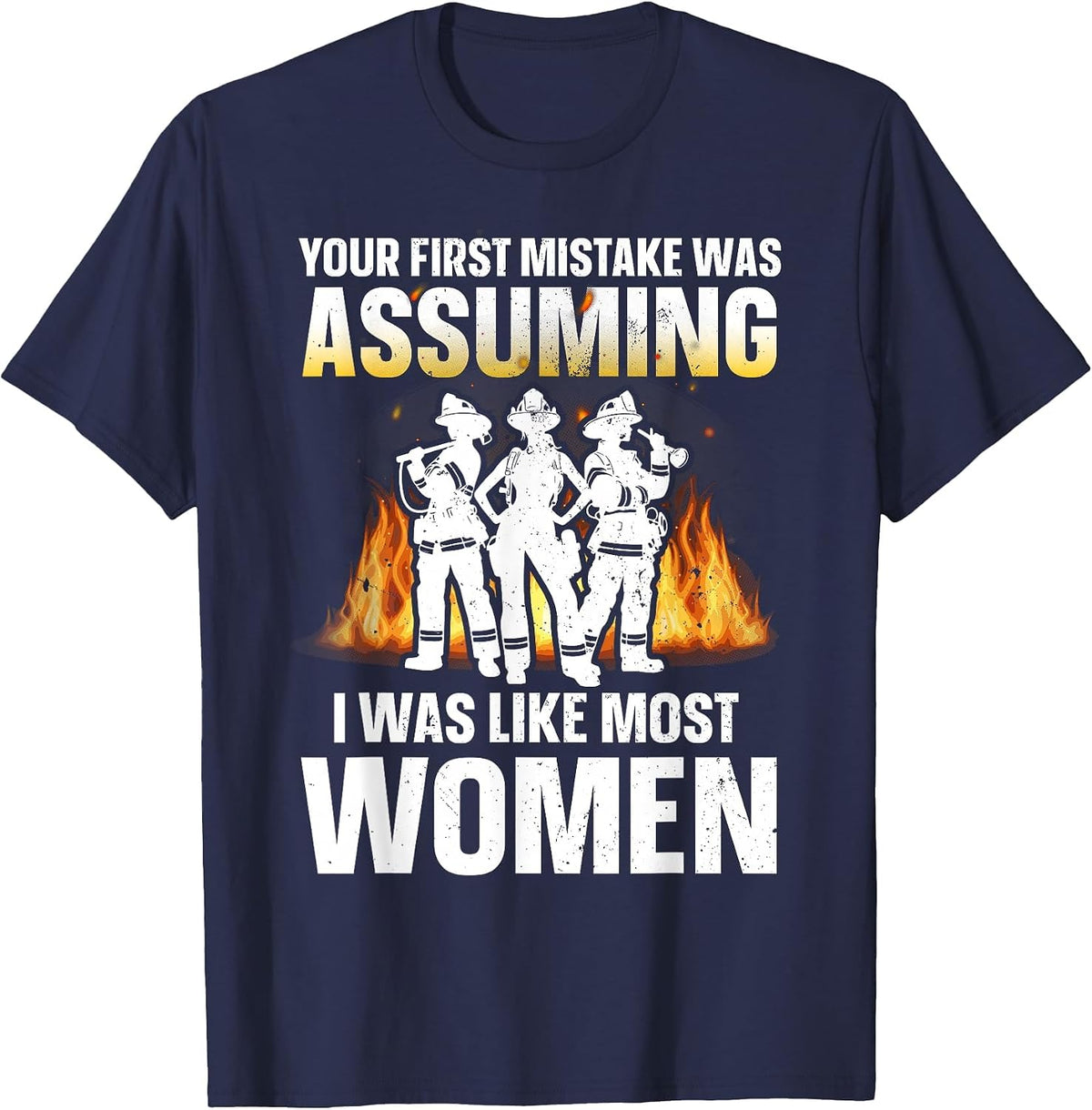 Funny Firefighter Art for Women Girls Fire Fighter Firewoman T-Shirt - Navy Blue