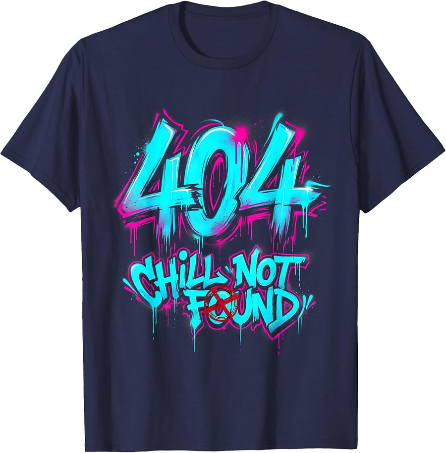404 Chill Not Found Funny Meme Design T-Shirt - Navy Blue