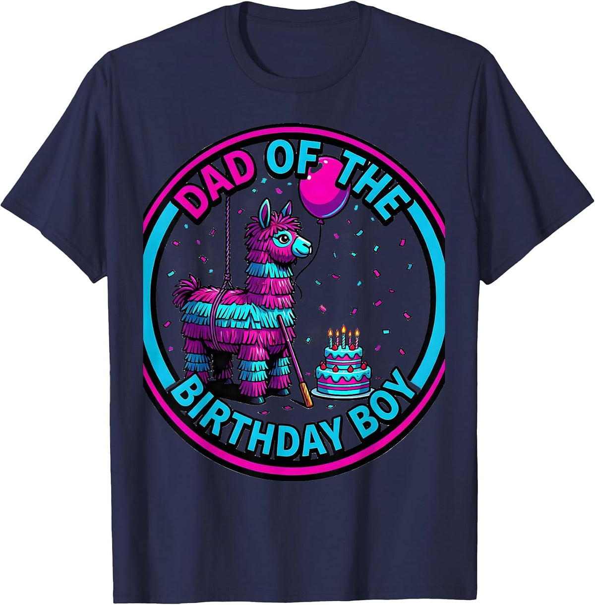 Dad Of The Birthday Boy Llama Piñata Gamer Party Family T-Shirt - Navy Blue
