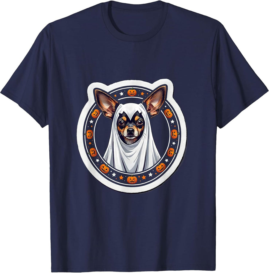 Chihuahua Ghost Halloween Costume Illustration T-Shirt - Navy Blue
