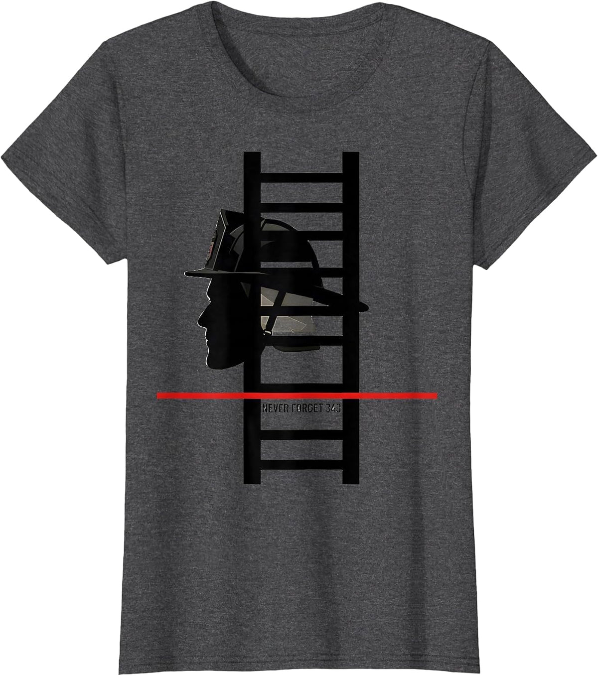 Women's Never Forget 343 Geometric Firefighter Memorial Tribute T-Shirt - Dark Heather Grey