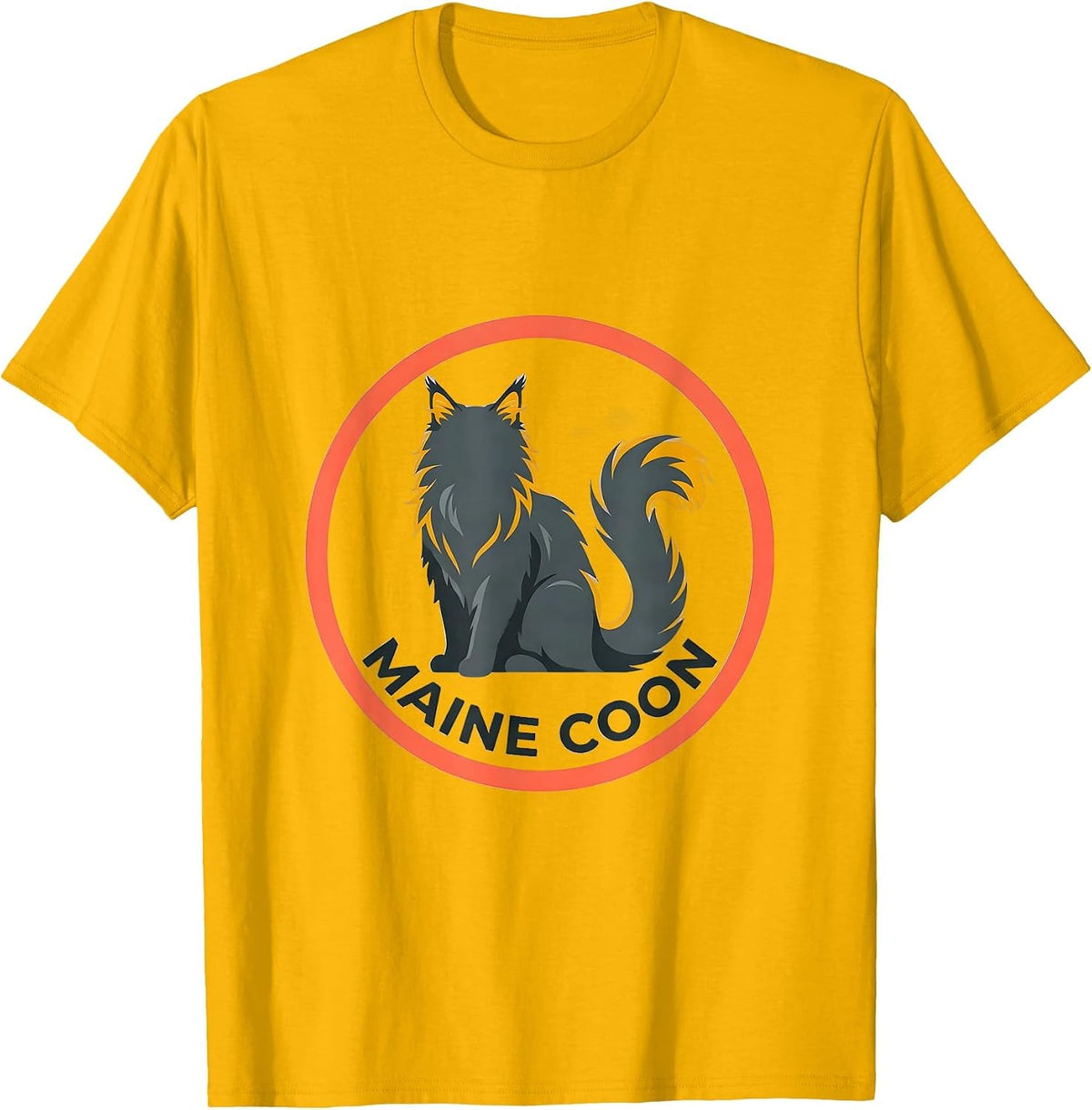 Maine Coon Minimalist Badge Patch Line Art Cat Icon T-Shirt - Golden Yellow