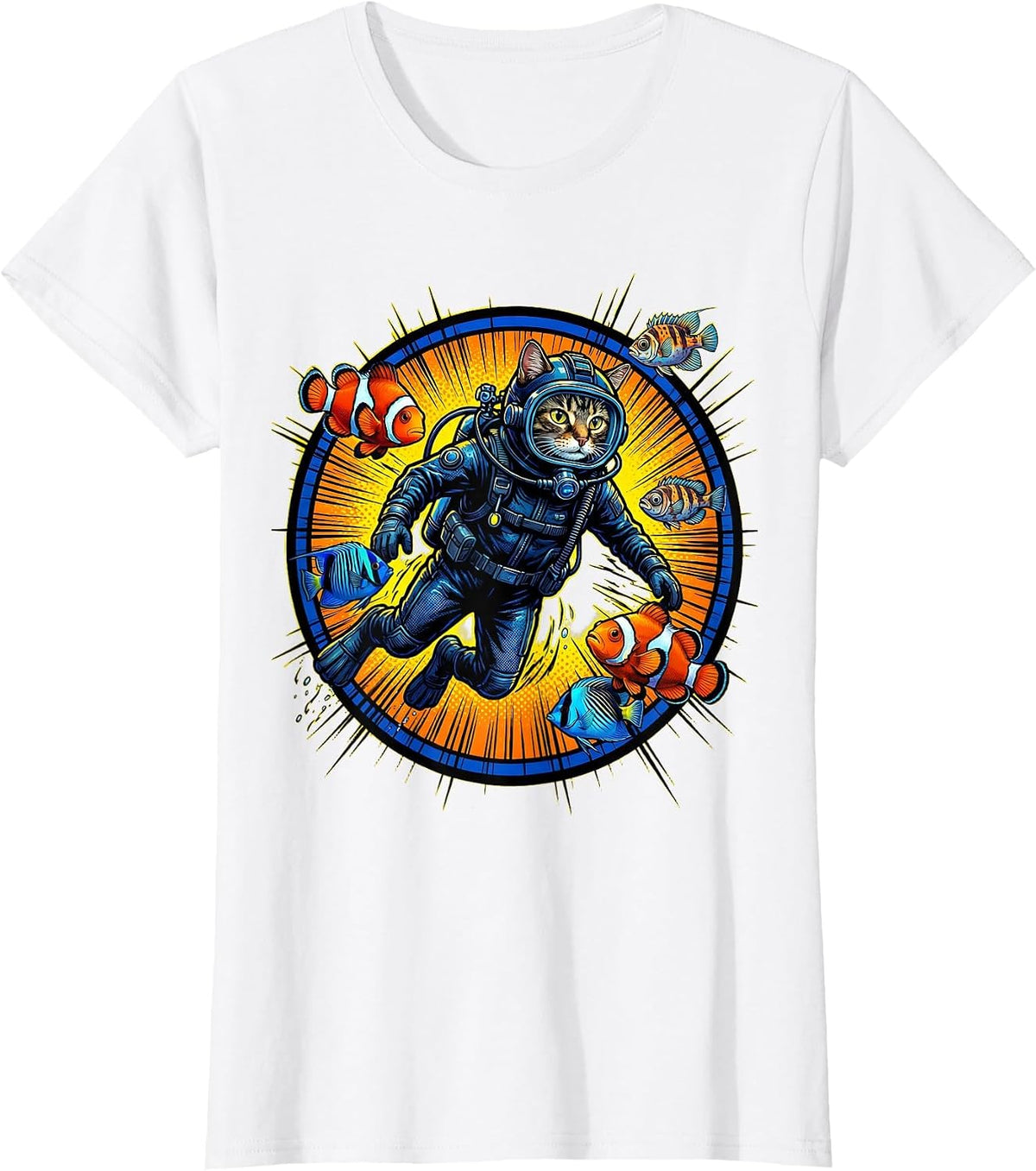 Cat Scuba Diver Tropical Fish Underwater Adventure T-Shirt - White