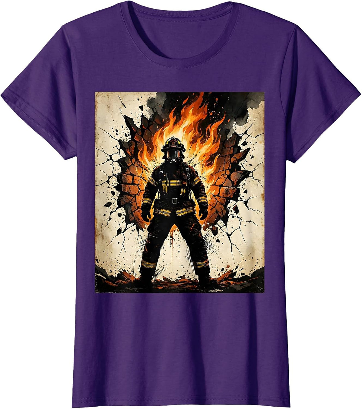Women's Brave Firefighter Blazing Wall Graphic T-Shirt - Purple