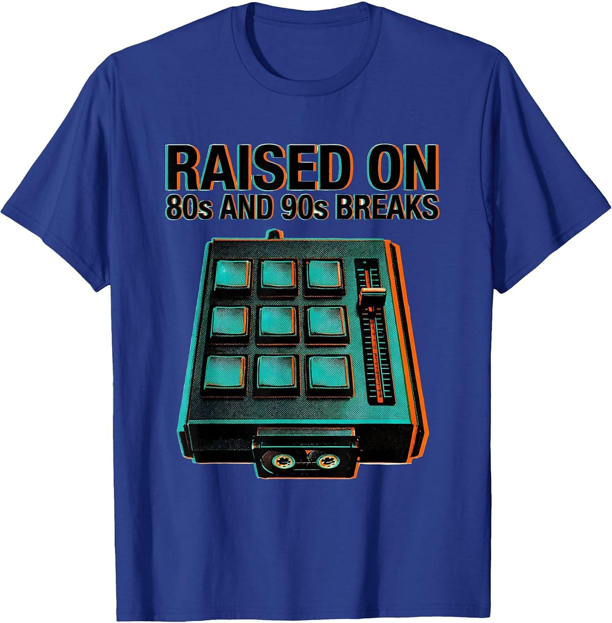 Men's Raised On 80s And 90s Breaks Vintage Hip Hop Rap Lyric T-Shirt - Royal Blue