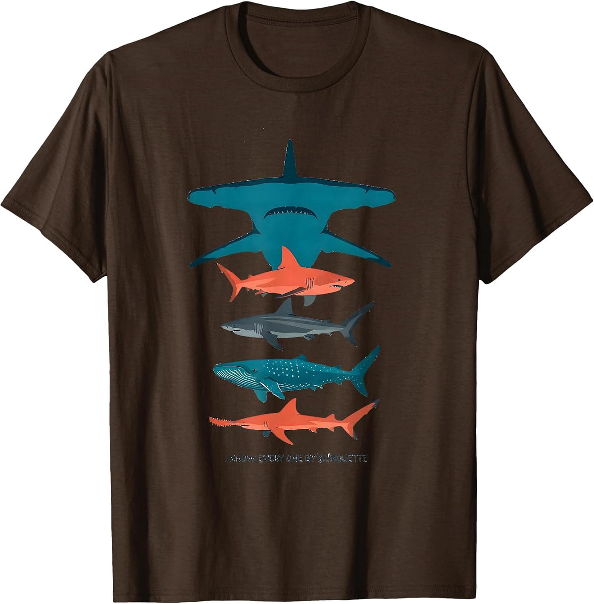 I Know Every One By Silhouette Funny Shark Species Ocean T-Shirt - Brown