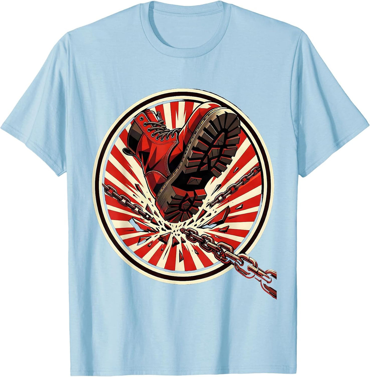 Men's Punk Boot Stomping Broken Chain Graphic T-Shirt - Baby Blue