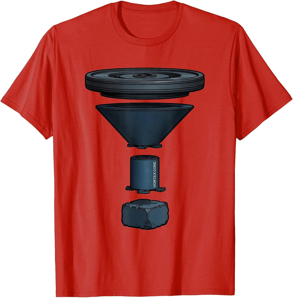Men's Vortex Core Exploded View Technical Storm Chaser Tornado T-Shirt - Red