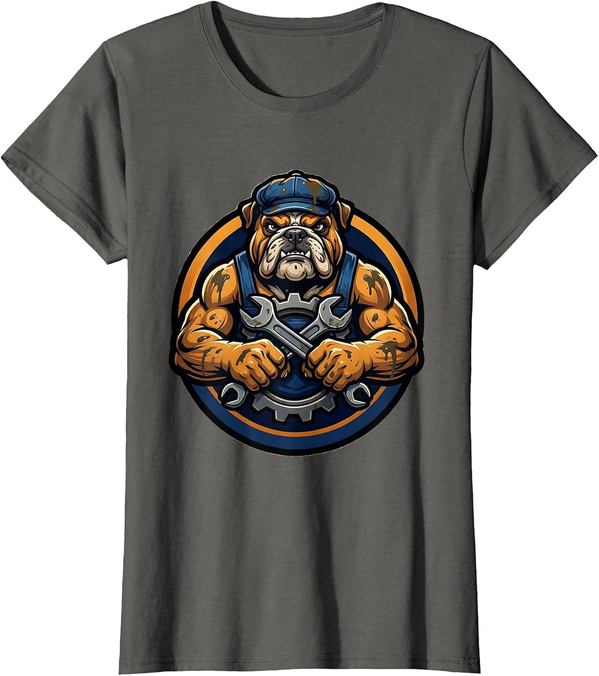 Women's Grease Monkey Wrench and Gear Mechanic Graphic T-Shirt - Asphalt Grey
