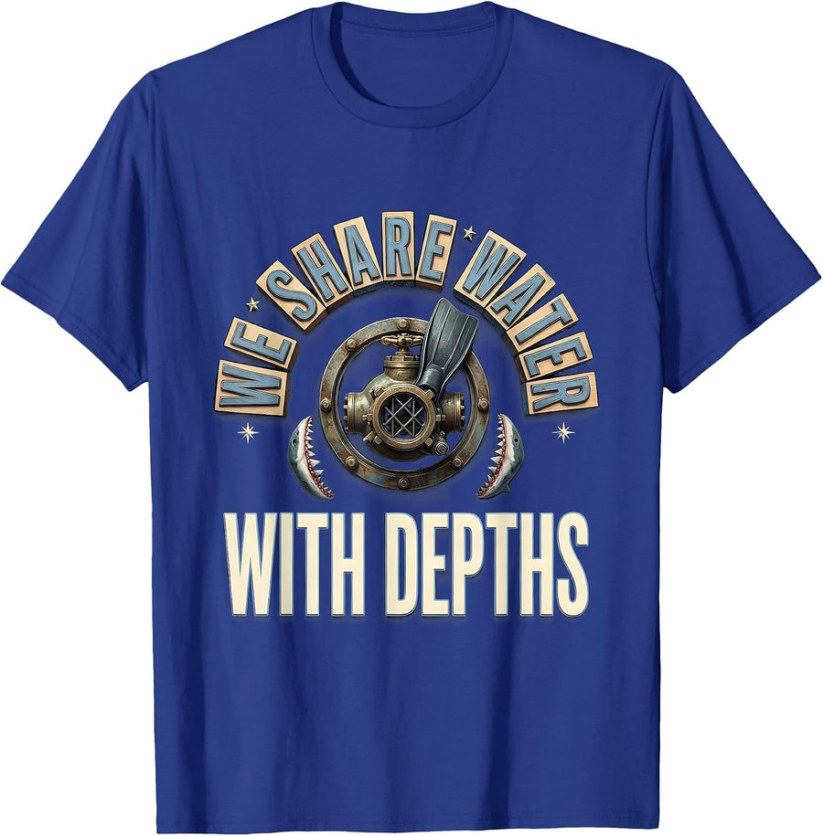 We Share Water With Depths Funny Scuba Diver Humor Vintage T-Shirt - Royal Blue