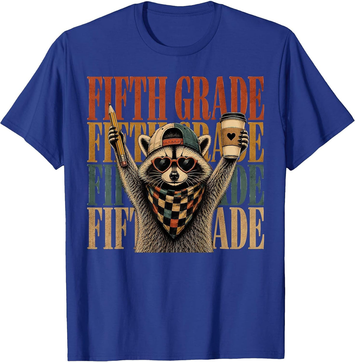 Fifth Grade Racoon Teacher Feral Raccoon Back to School T-Shirt - Royal Blue