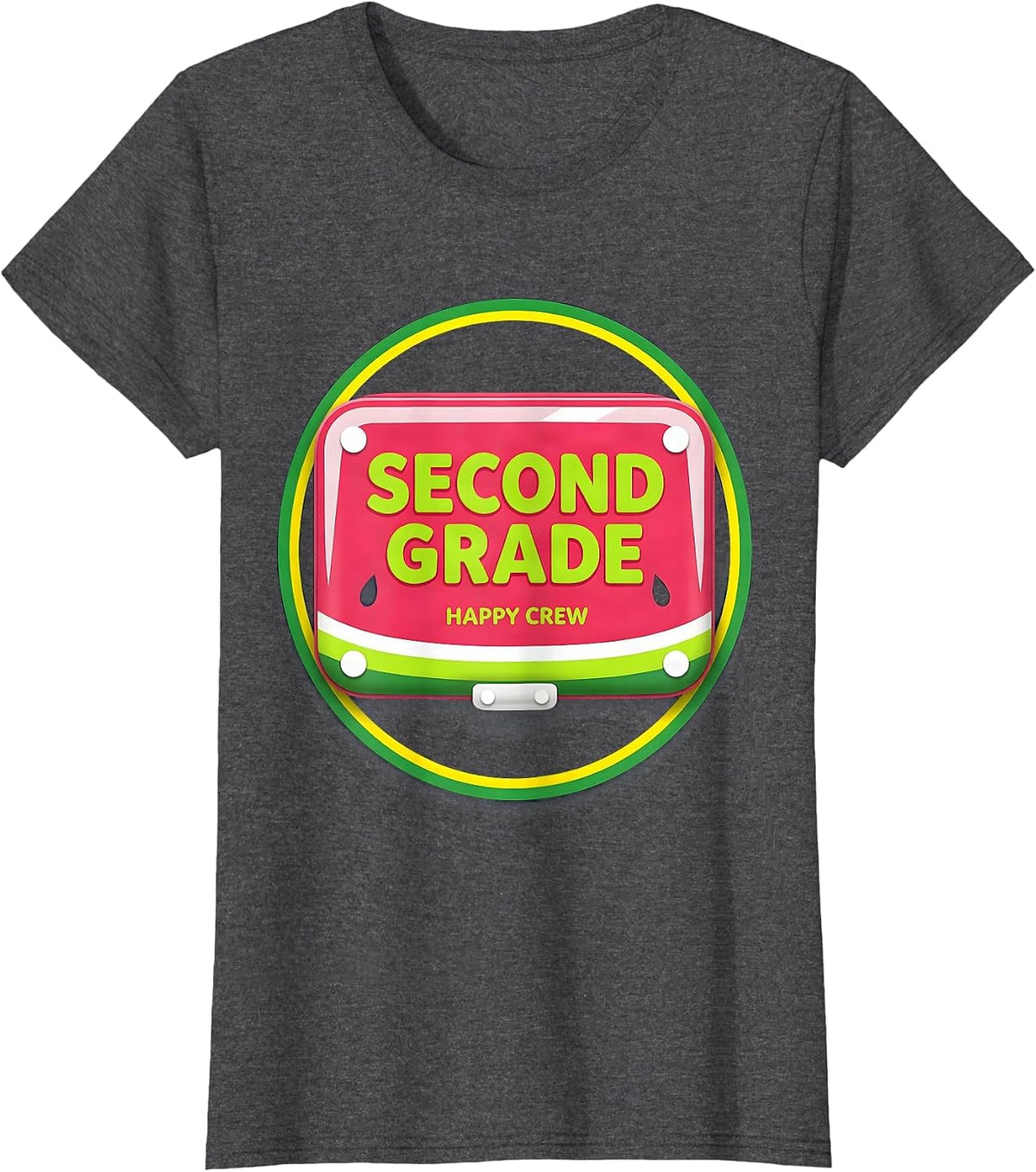 Women's Second Grade Happy Crew Playful Back To School Kids First T-Shirt - Dark Heather Grey
