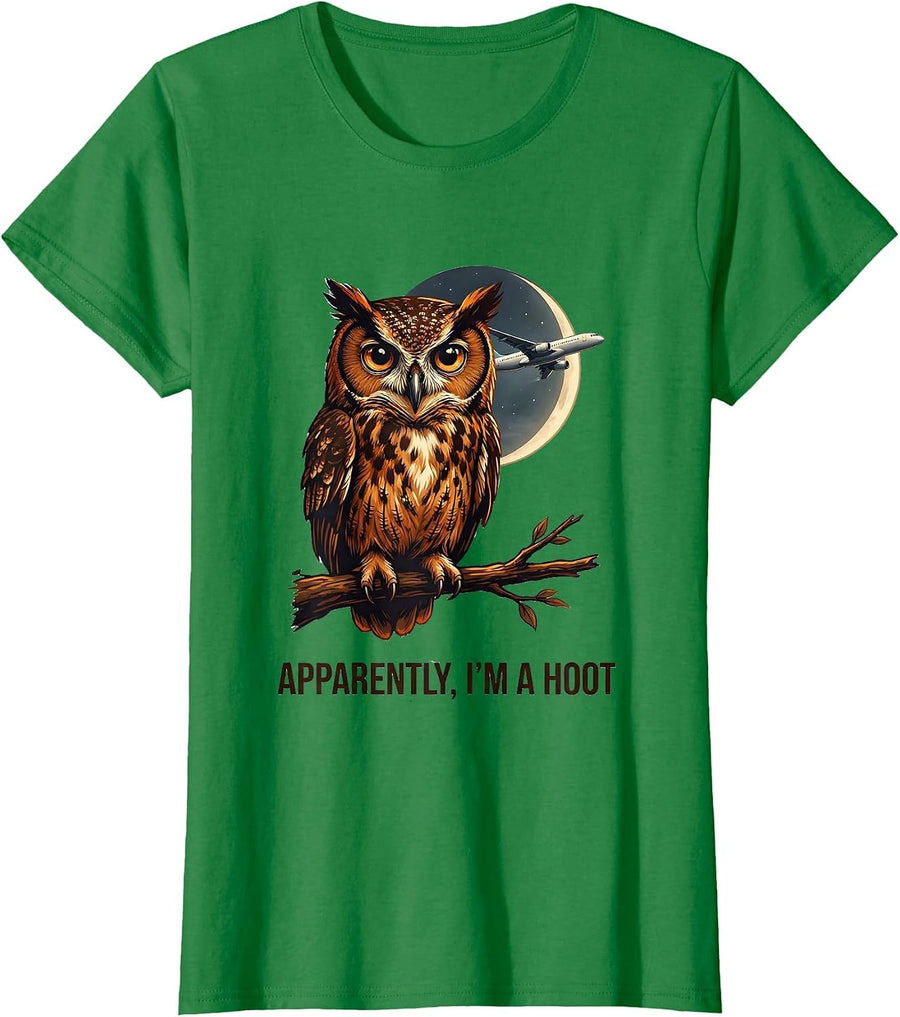 Women's Apparently, I'm A Hoot Funny Owl Lover Bird Humor Gift T-Shirt - Kelly Green