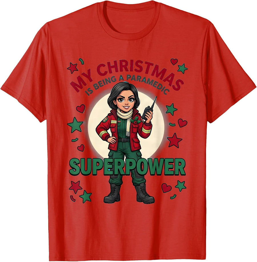 Men's MY CHRISTMAS SUPERPOWER IS BEING A PARAMEDIC Hero T-Shirt - Red