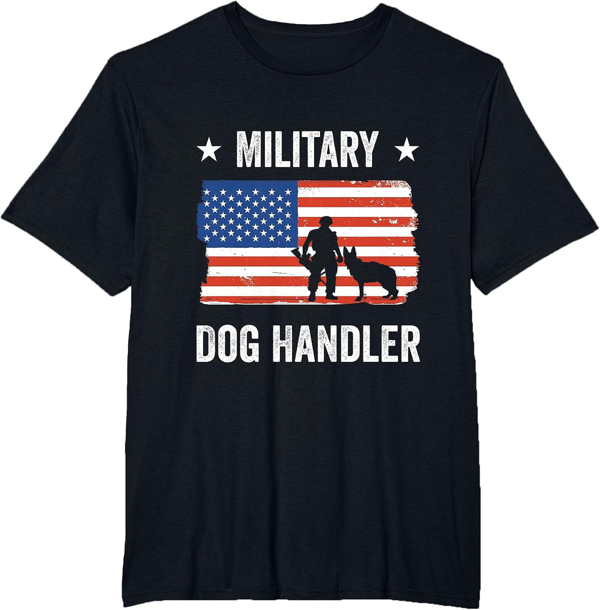 USA Flag Military Dog Handler T-Shirt - Black