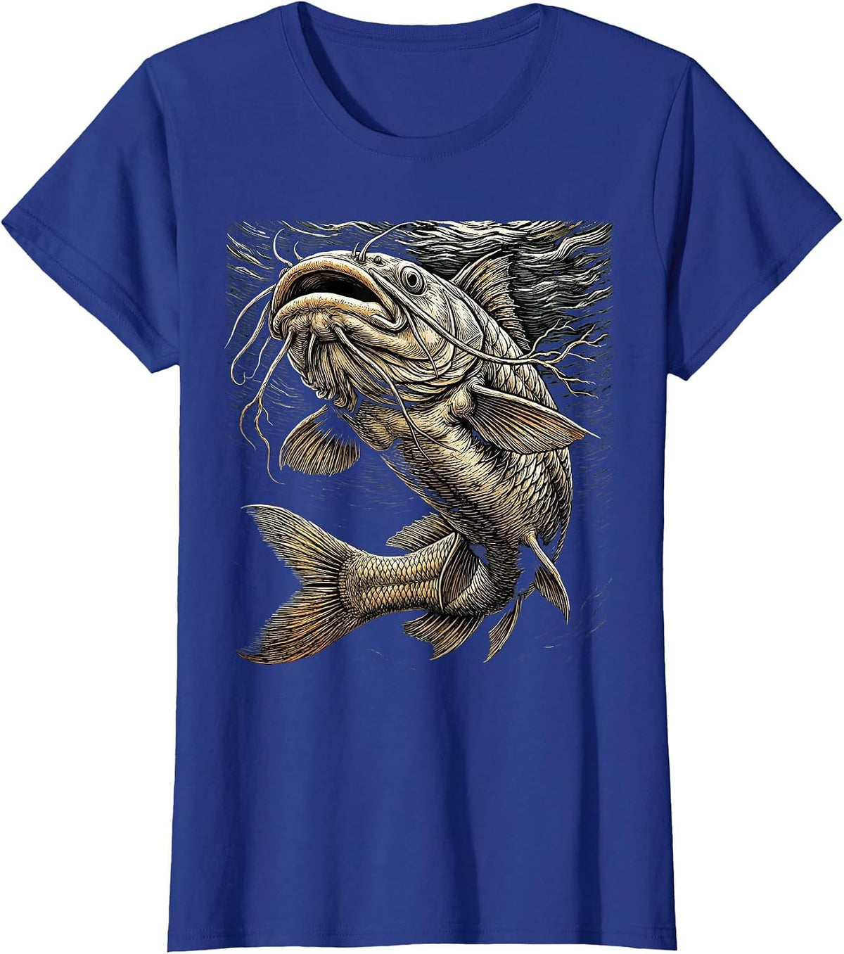 Women's Catfish Dark Depths Lurking Giant Fishing Graphic T-Shirt - Royal Blue