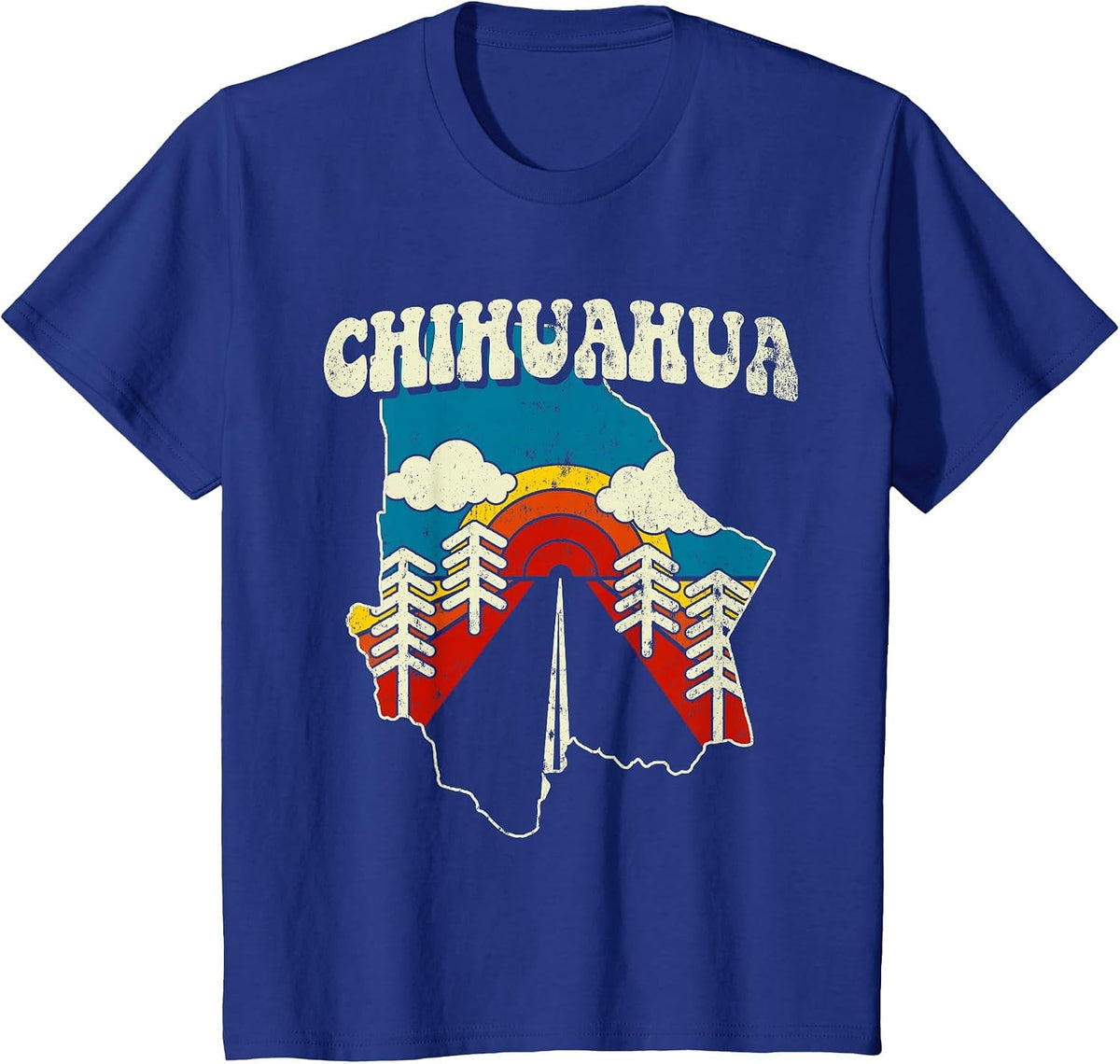 Chihuahua Vintage Mexican State Rainbow Mexico Retro 70s Map T-Shirt - Royal Blue