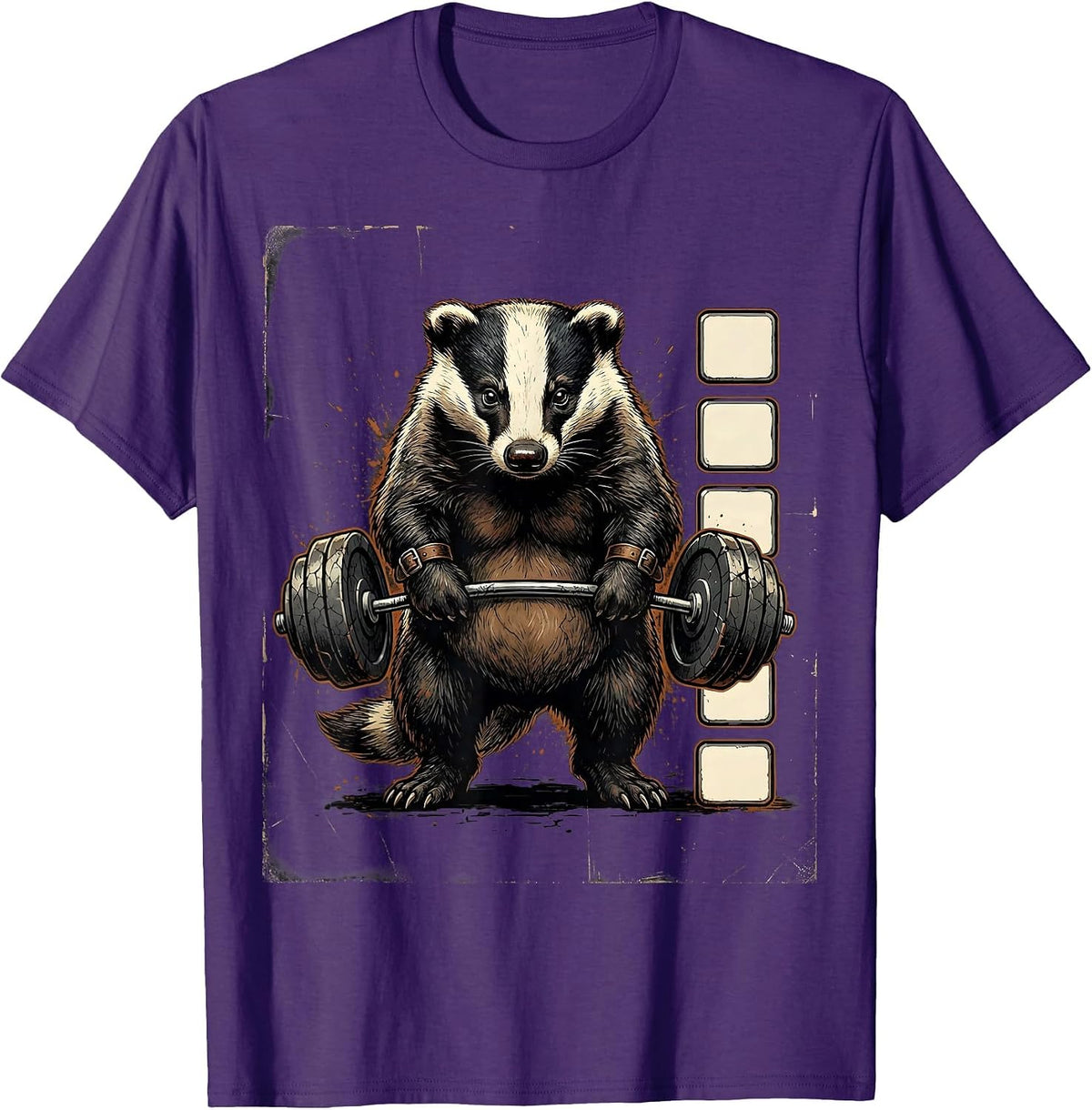 Men's Badger Weightlifting Funny Gym Animal Workout Humor T-Shirt - Purple